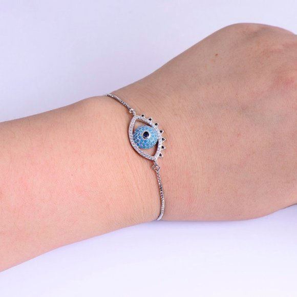 Silver Blue Cute Evil Eye Boho Chic Bracelet - Picture 3 of 3